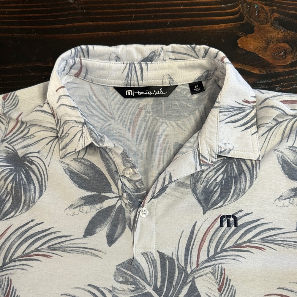 Travis Mathew Gray Leaf Print Casual Shirt